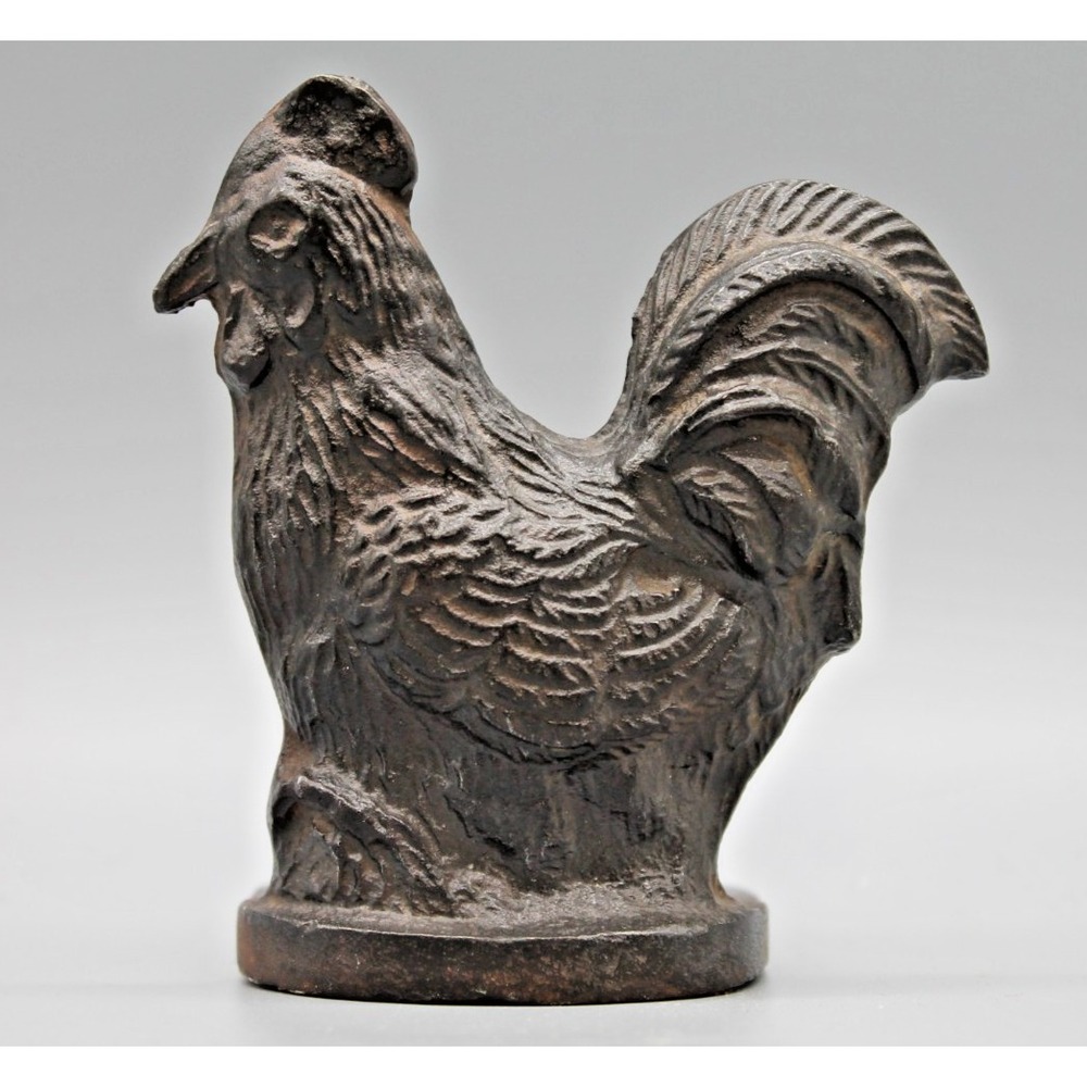 Heavy Cast Iron Rooster Chicken Doorstop Rustic Farmhouse Metal Figurine 4"